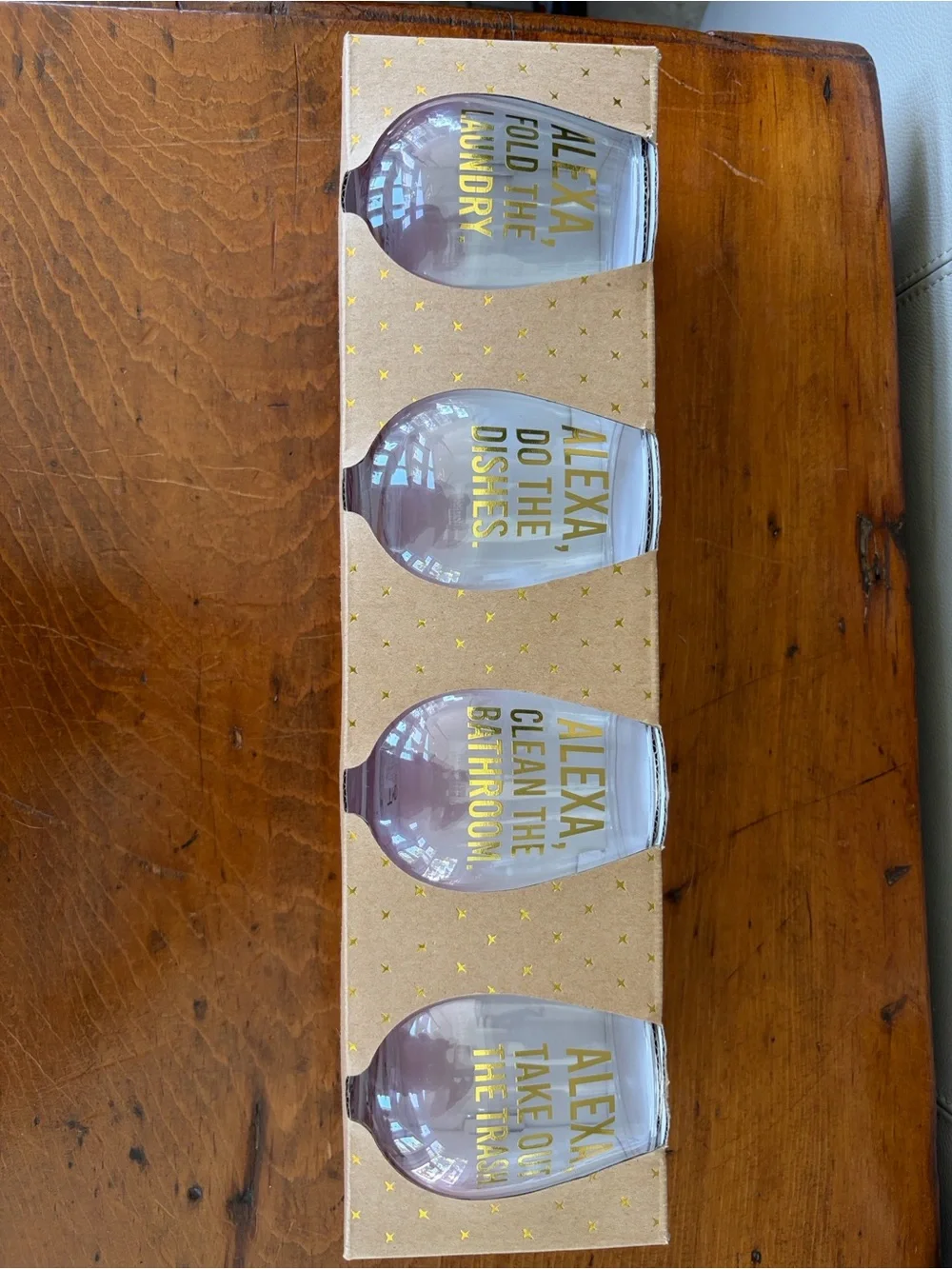 Stemless Wine Glasses with Gold 'Alexa' Text - Rose and Gold (Set of 4 in Box)